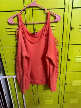 VENUS Coral Cold-Shoulder Sweatshirt with Ladder-Side Detail